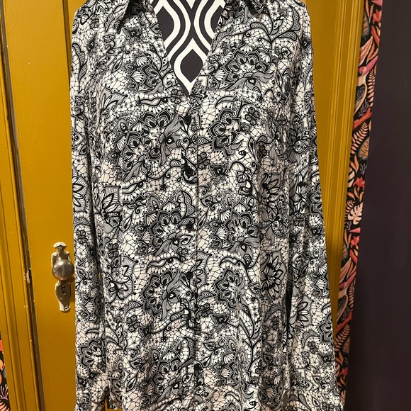 Express Portofino Shirt Black and White Paisley Size L - Picture 4 of 7
